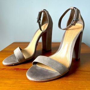 SCHUTZ, women 7, stone khaki tan high block heel, strappy, excellent condition